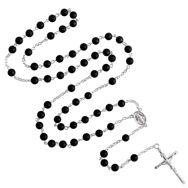 Onyx rosary bead silver binding