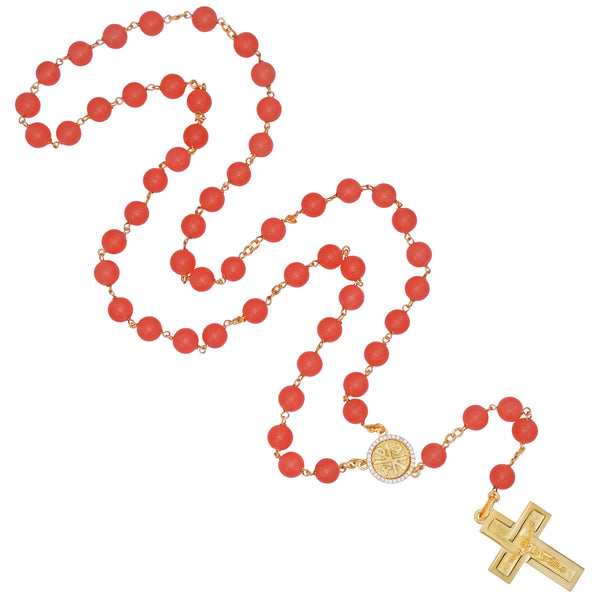 Orange agate beads rosary vermeil silver binding