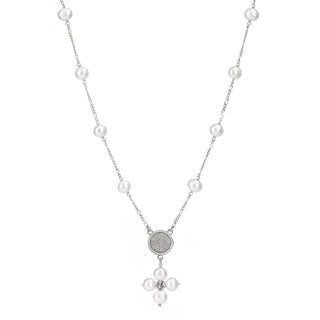 PEARL NECKLACE - MARY MEDAL - SILVER