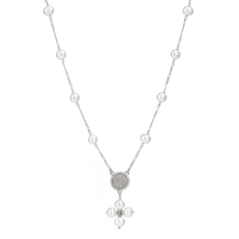 PEARL NECKLACE - MARY MEDAL - SILVER