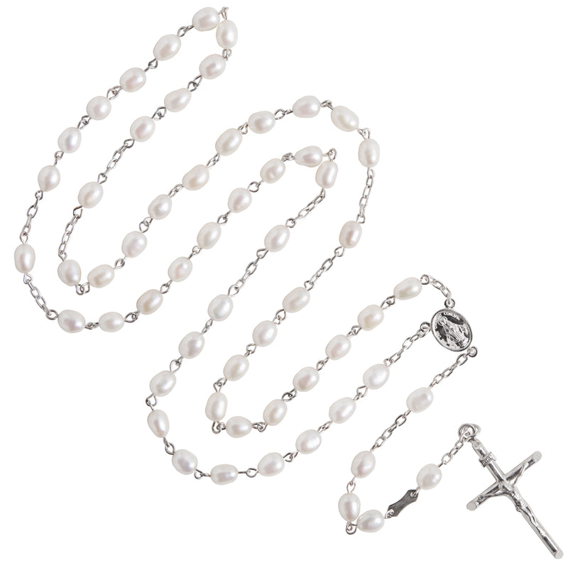 Oval white pearl beads rosary