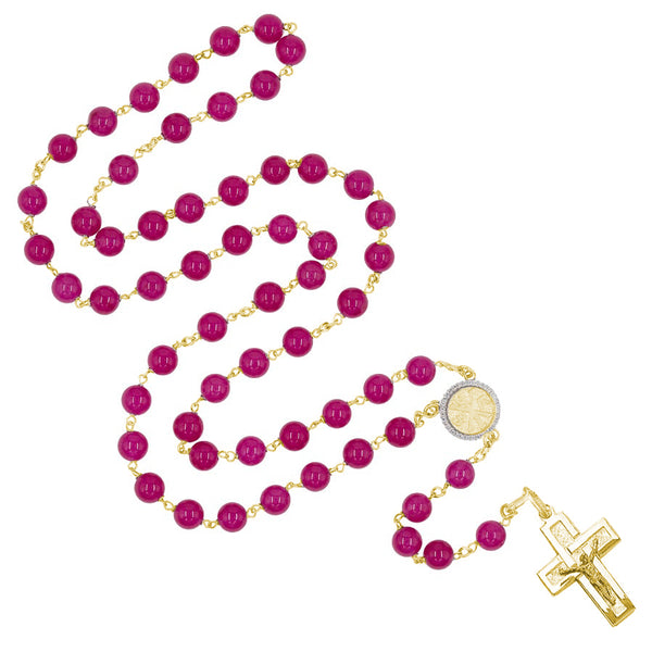 Pink agate beads vermeil silver rosary