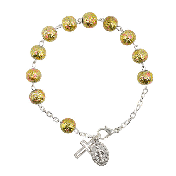 Gold Cross Exotic Wood Beaded Runners Rosary Bracelet - 12mm – Knots of  Grace