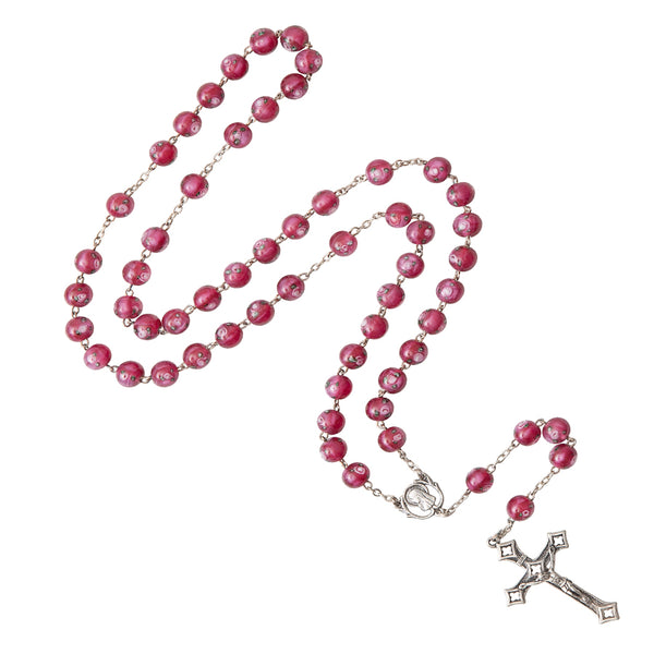 Pink Murano glass beads rosary sterling silver binding