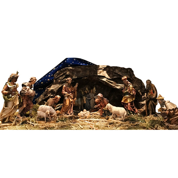 Nativity scene and wooden hut