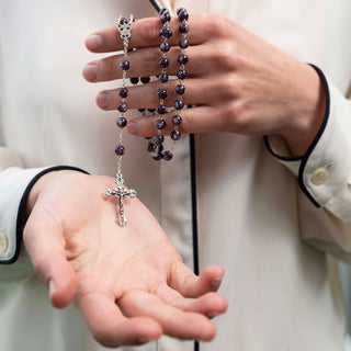 Purple Murano glass beads rosary sterling silver binding