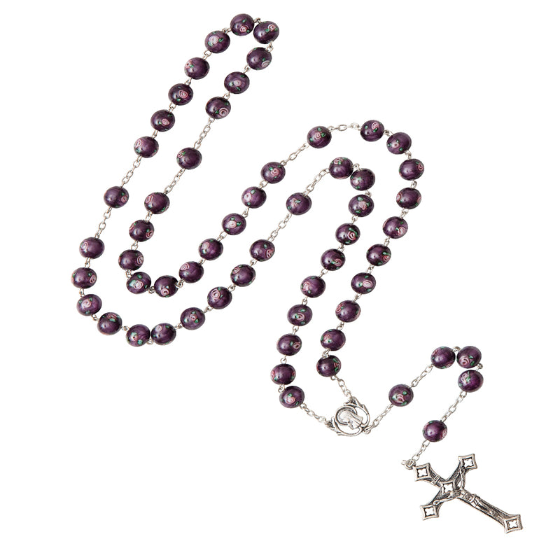 Purple Murano glass beads rosary sterling silver binding