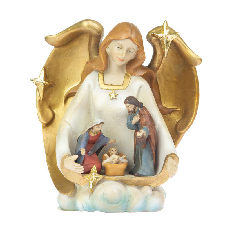 resin nativity scene with angel
