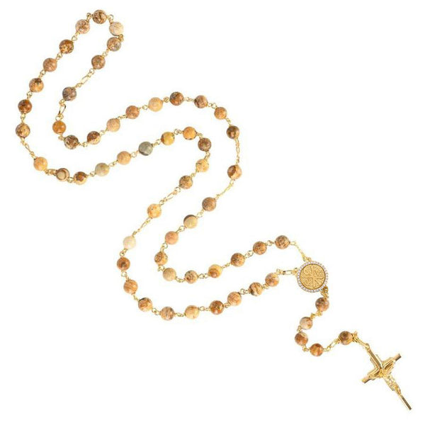 Fossil wood beads vermeil silver rosary