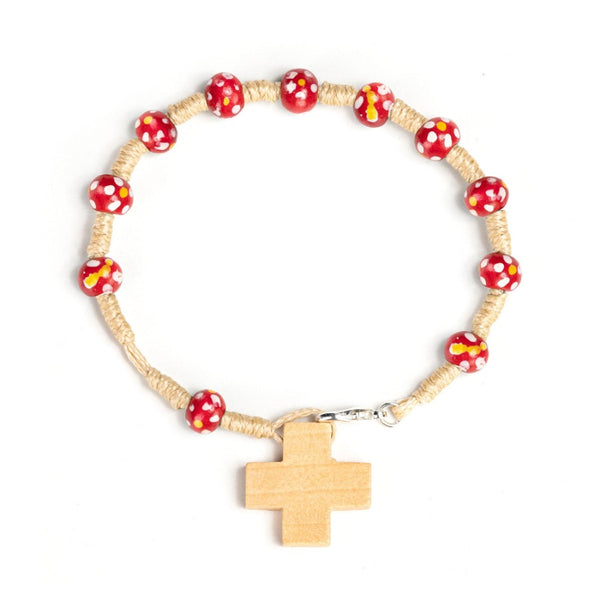 Red wood rosary bracelet for kids