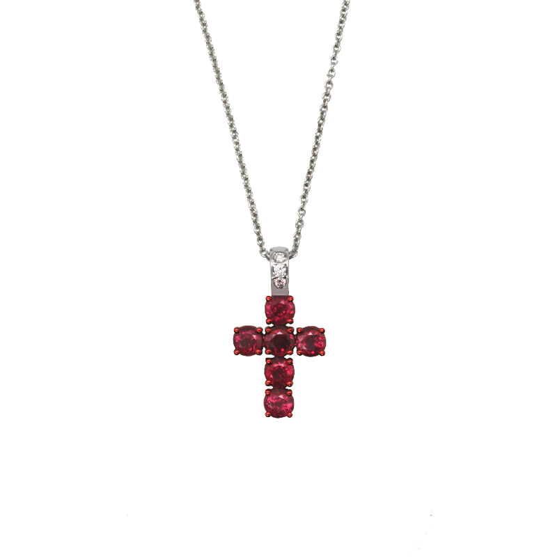 ruby cross necklace in 18k white gold