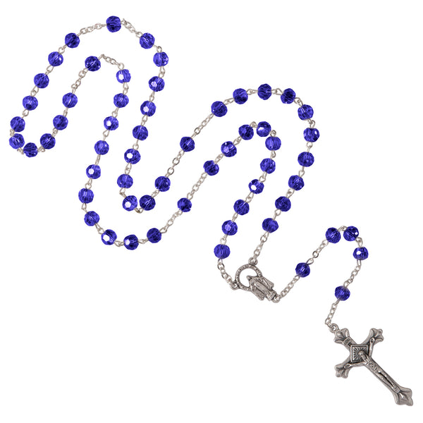 Blue crystal beads rosary metal binding
