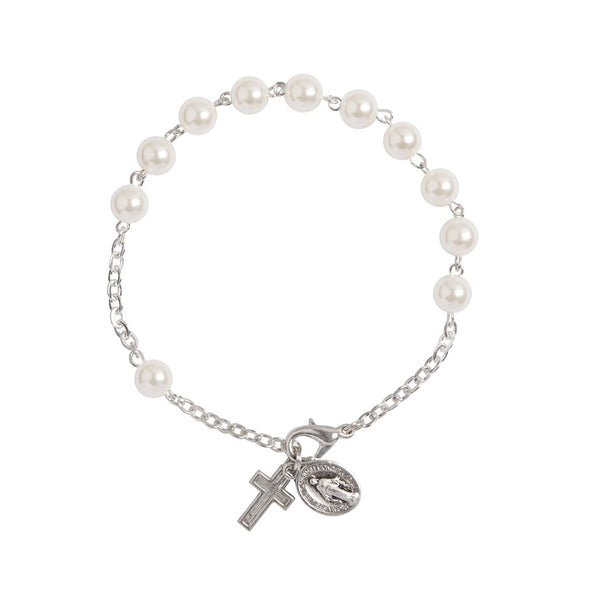 Pearl beads rosary bracelet metal binding