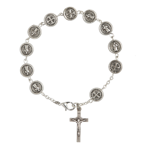 St. Benedict medal bracelet in metal with crucifix charm