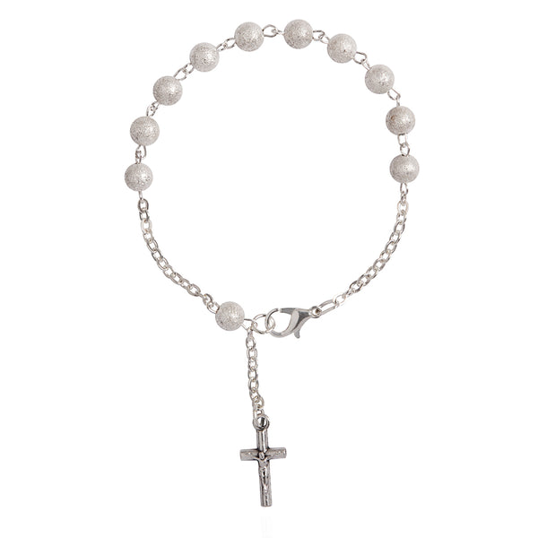Metal rosary bracelet with crucifix charm
