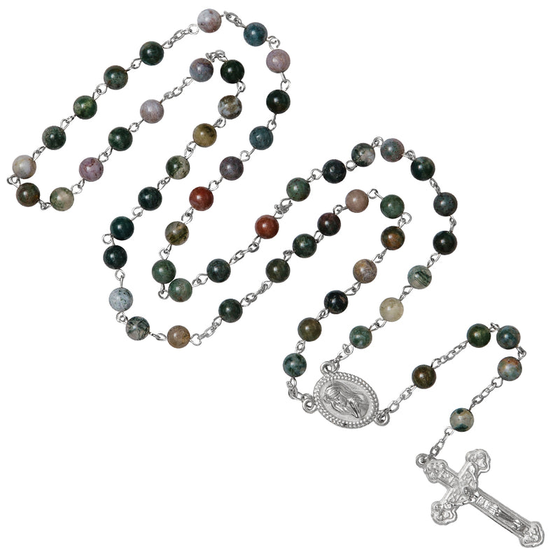 Green stone metal rosary bead