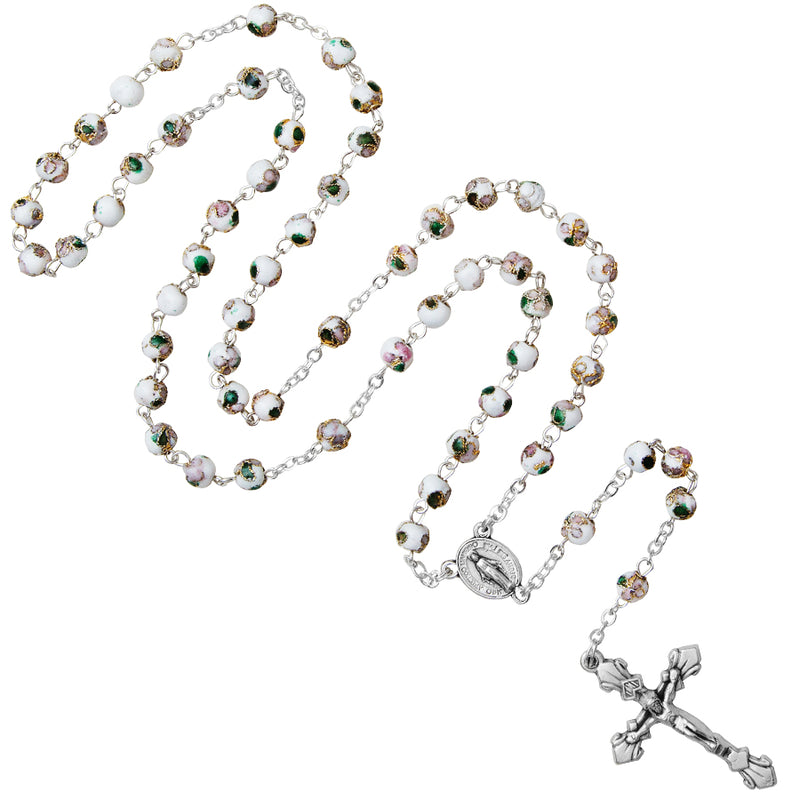 White cloisonné rosary bead