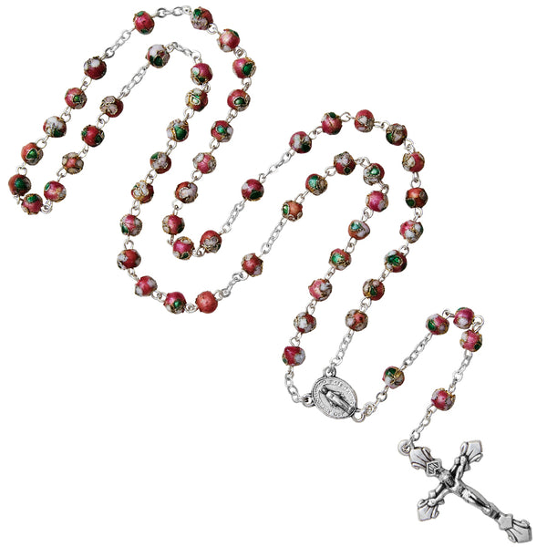 Pink cloisonné rosary bead
