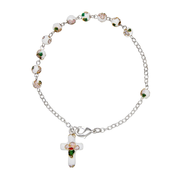 White cloisonné rosary bracelet