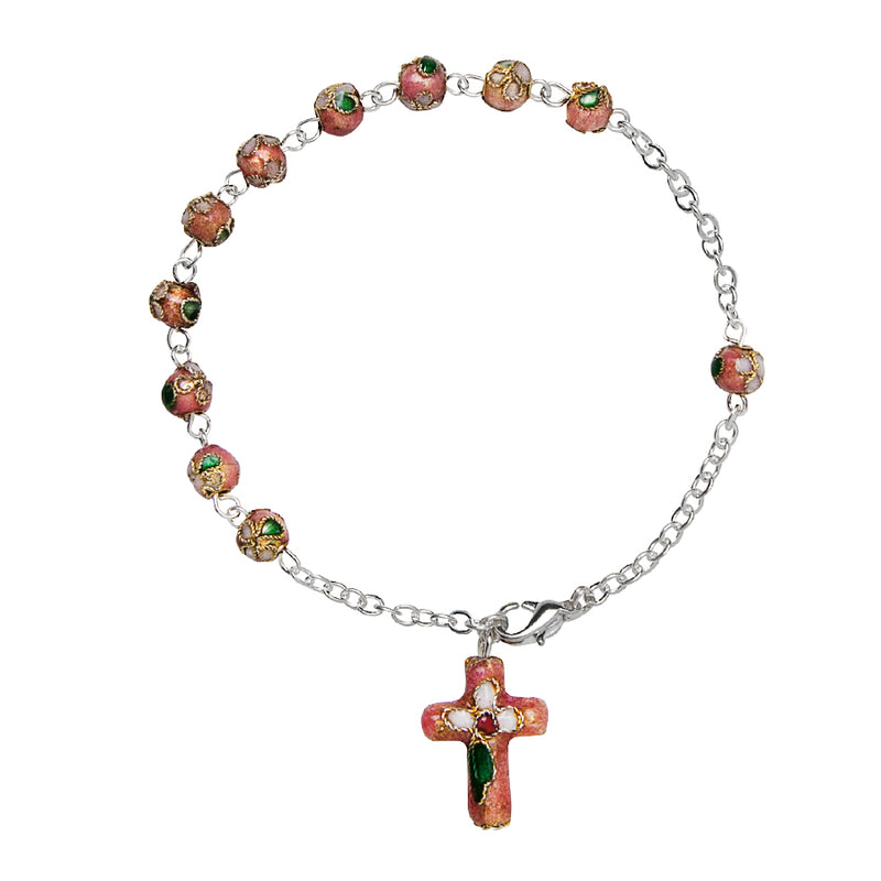 Pink cloisonné rosary bracelet