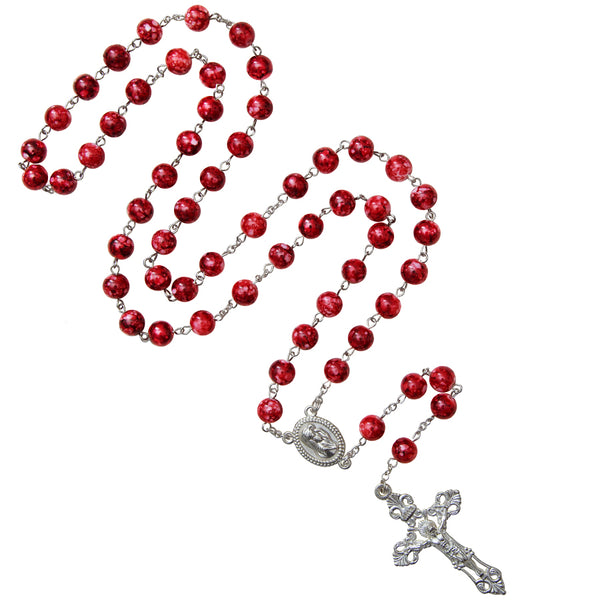 Red marble rosary metal