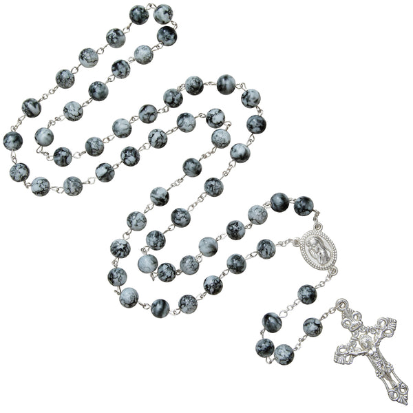 Grey marble rosary bead metal