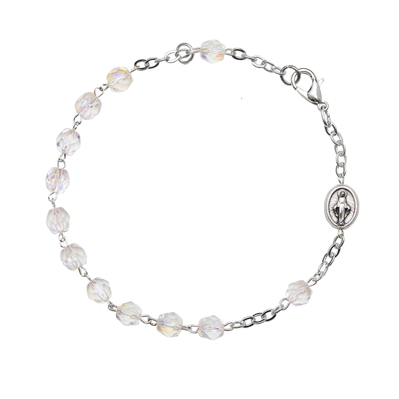 Rosary bracelet with white semi-crystal beads