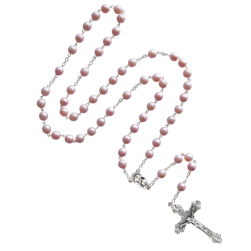 Pink glass metal rosary