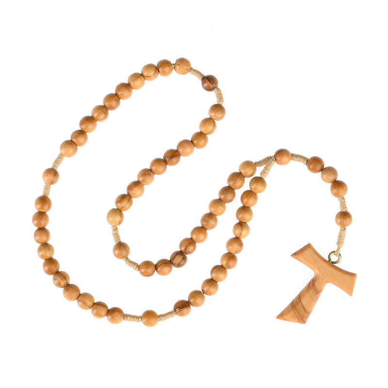 Tau Cross rosary in olive wood