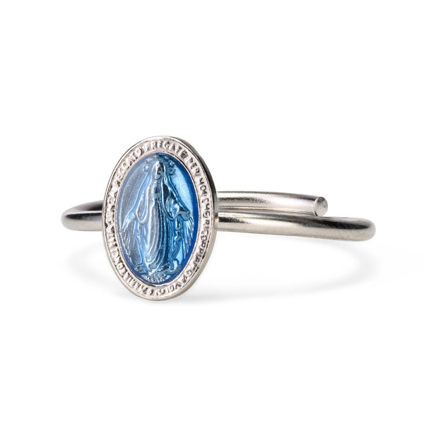 blue miraculous medal ring