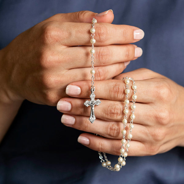 White pearl beads rosary