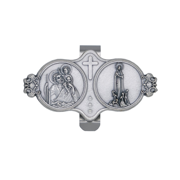 St Christopher and Our Lady of Fatima visor clip