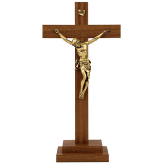 Standing crucifix wood and golden metal