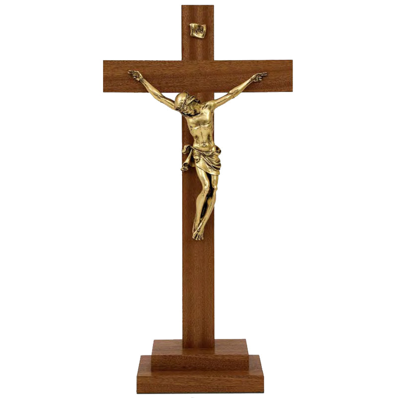 Standing crucifix wood and golden metal