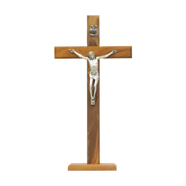 Olive wood and metal standing crucifix