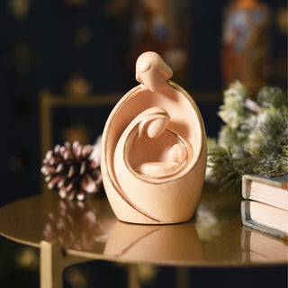 Stylized Nativity Scene statue in hand-carved wood