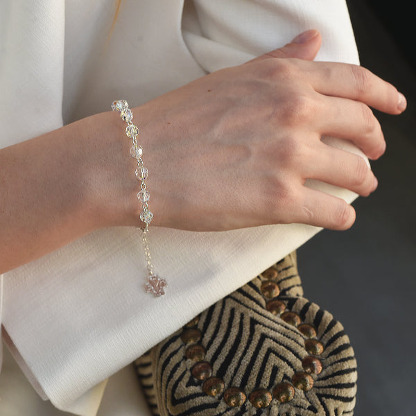 Sterling silver rosary bracelet with Swarovski beads