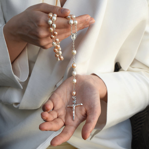 Three tone pearl beads rosary