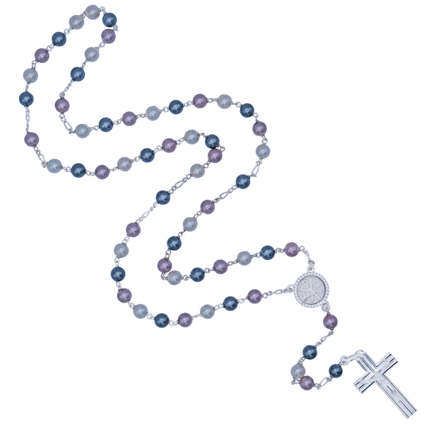 Three tone pearl beads rosary sterling silver binding