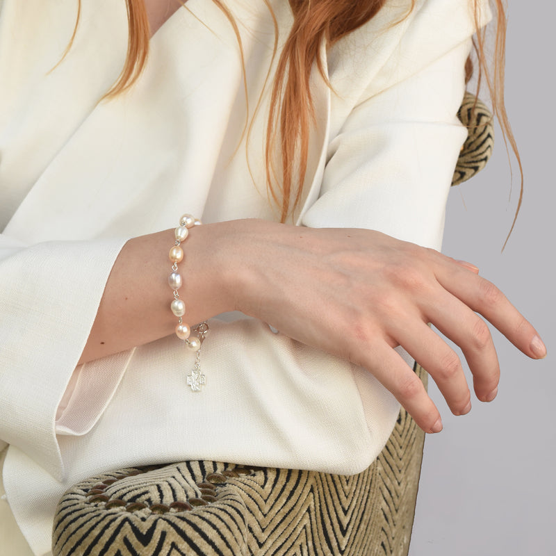 Three tone pearl beads rosary bracelet