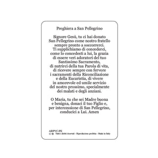 Saint Peregrine Prayer Card Back