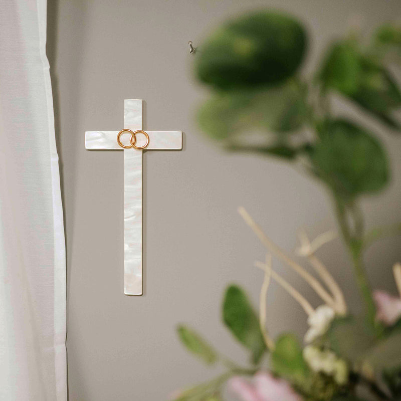 Wedding wall cross with wedding rings