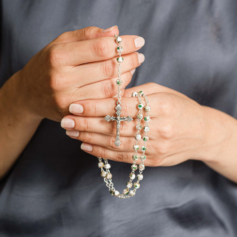 White cloisonne rosary bead