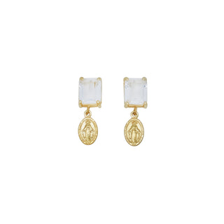 White crystal Miraculous medal earrings