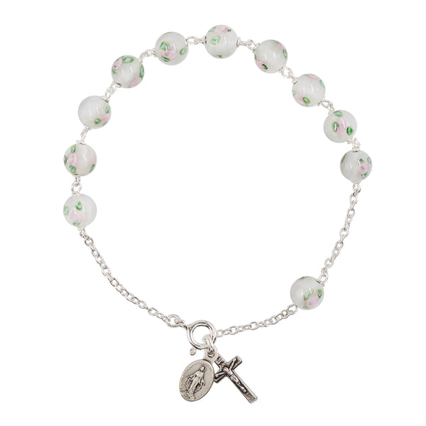 White Murano glass beads rosary bracelet