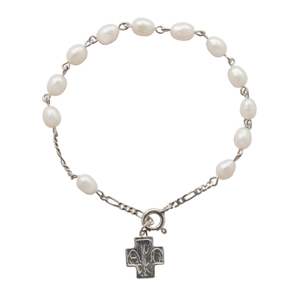 White oval pearl rosary bracelet