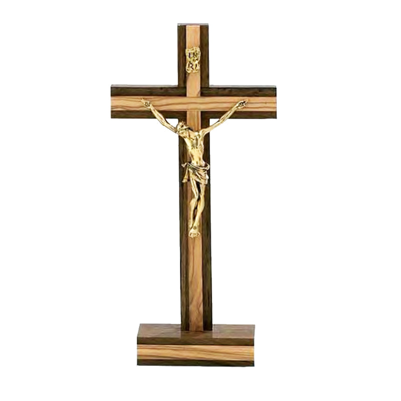 Bicolor wood standing crucifix