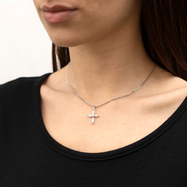 Sterling silver and zirconia cross pendant